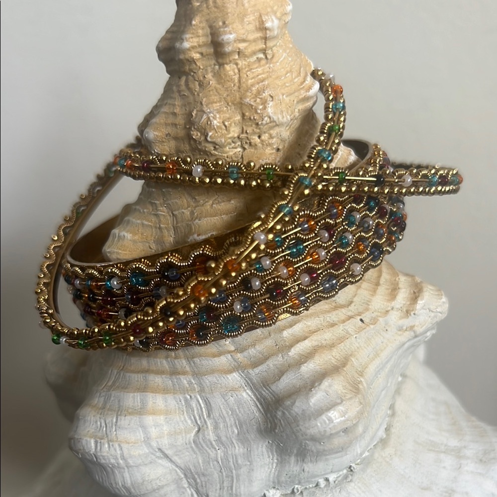 Multicolor Beaded Gold Bracelet Set
